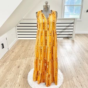 NWT XS S orange gold white blue sleeveless bohemian maxi dress pockets